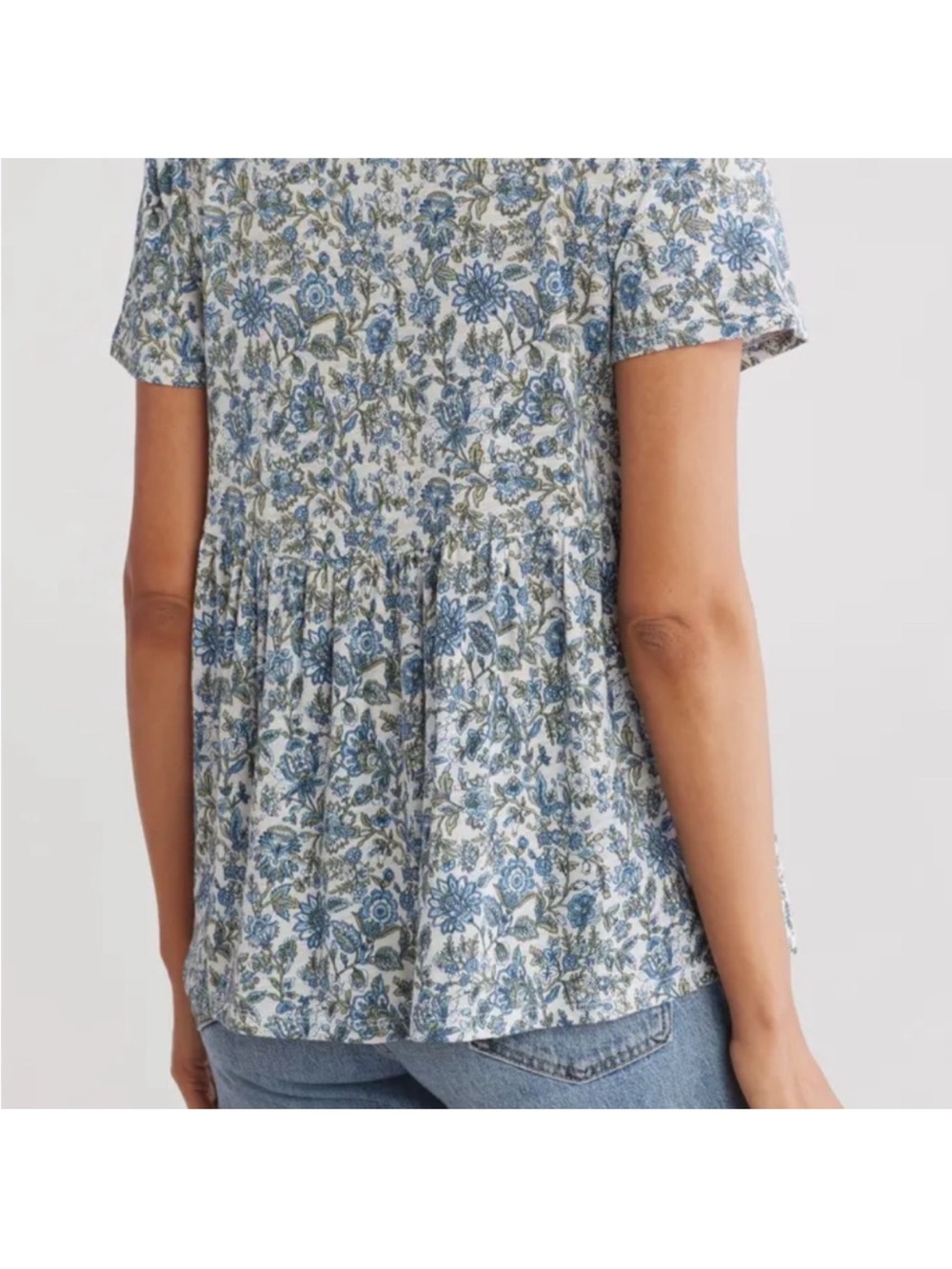 Lucky Brand Blue and White Floral Square-Neck Babydoll Top - Picture 2 of 6